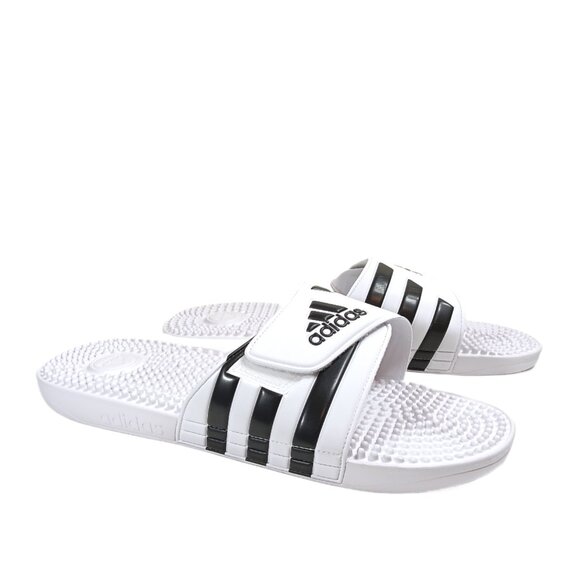 Adidas Adissage Slides Mens 17 White Black Cloudfoam Casual Comfort Sandals New
